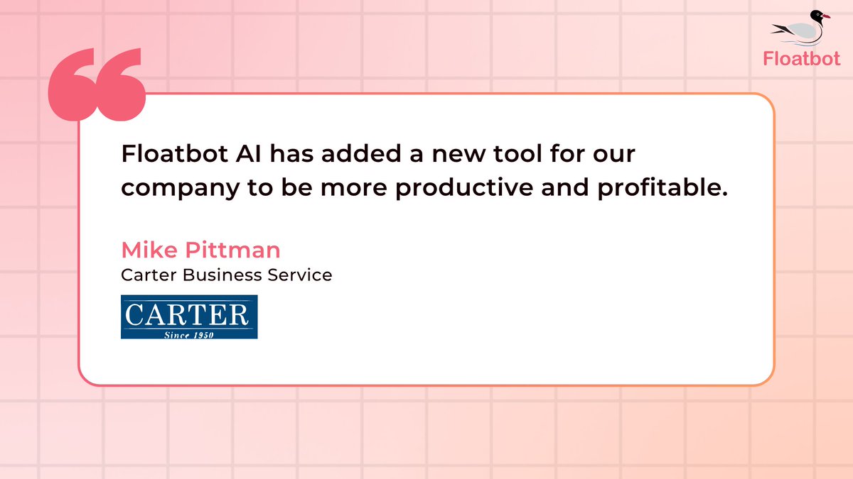 floatbot's tweet photo. 💥 Carter Business Service, a legacy #collectionagency since 1950, broke the loop by deploying #Floatbot’s #AIAgent to fully #automate their outbound campaign

Results? Better productivity and visible growth 🚀

#CustomerTestimonial #CustomerSuccess #Feedback #Testimonial #AI4CX https://t.co/IgNrAJZUIX