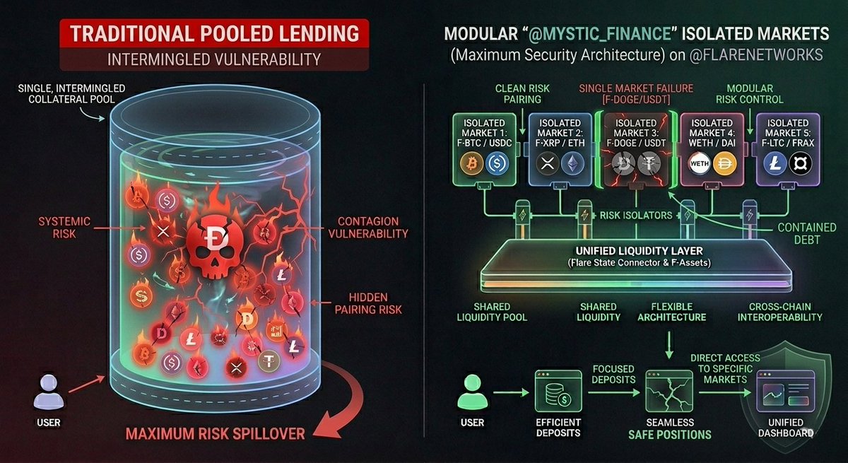 4AhomeLOAN's tweet image. Why is isolation safer for @FlareNetworks users? If a specific market fails, the damage is contained to just that market. @mystic_finance ensures that bad debt doesn't liquidate your safe positions in other vaults.

#InstitutionalDeFi #RiskMitigation #CryptoLending #FlareNetwork