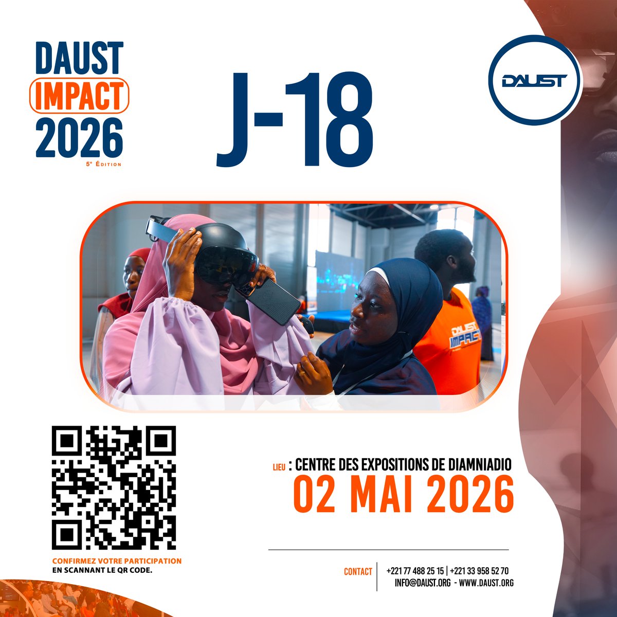 daustofficial's tweet photo. DAUST IMPACT 2026 : J-18
Le compte à rebours est lancé.

Dans 18 jours, l’innovation africaine se donne rendez-vous pour une journée exceptionnelle.

Plus que -18 jours pour faire partie du mouvement, inscrivez vous. https://t.co/scvcy1Y89u .

#DAUSTImpact2026 #Innovation https://t.co/DuPdvyKw8N
