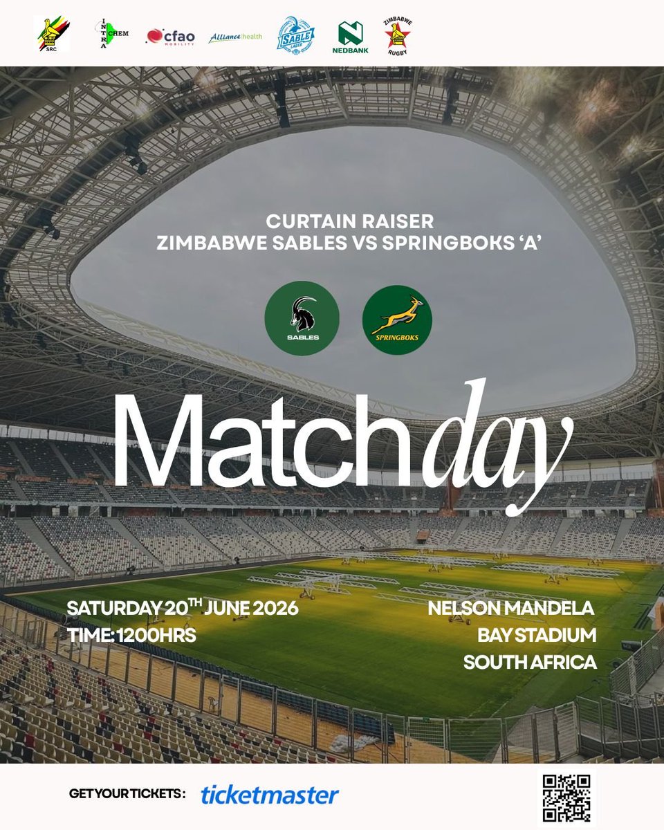 SablesRugbyZW's tweet photo. The stage is set for a world-class spectacle 🌍🏉
As the build-up to @Springboks  vs @Barbarian_FC  begins, 
Zimbabwe Sables take on Springboks ‘A’ in a high-energy curtain raiser.

Read more: https://t.co/ABTovQlKyb

Get your tickets 🎟 https://t.co/7B4NibHFuP https://t.co/6abFdtUbiN