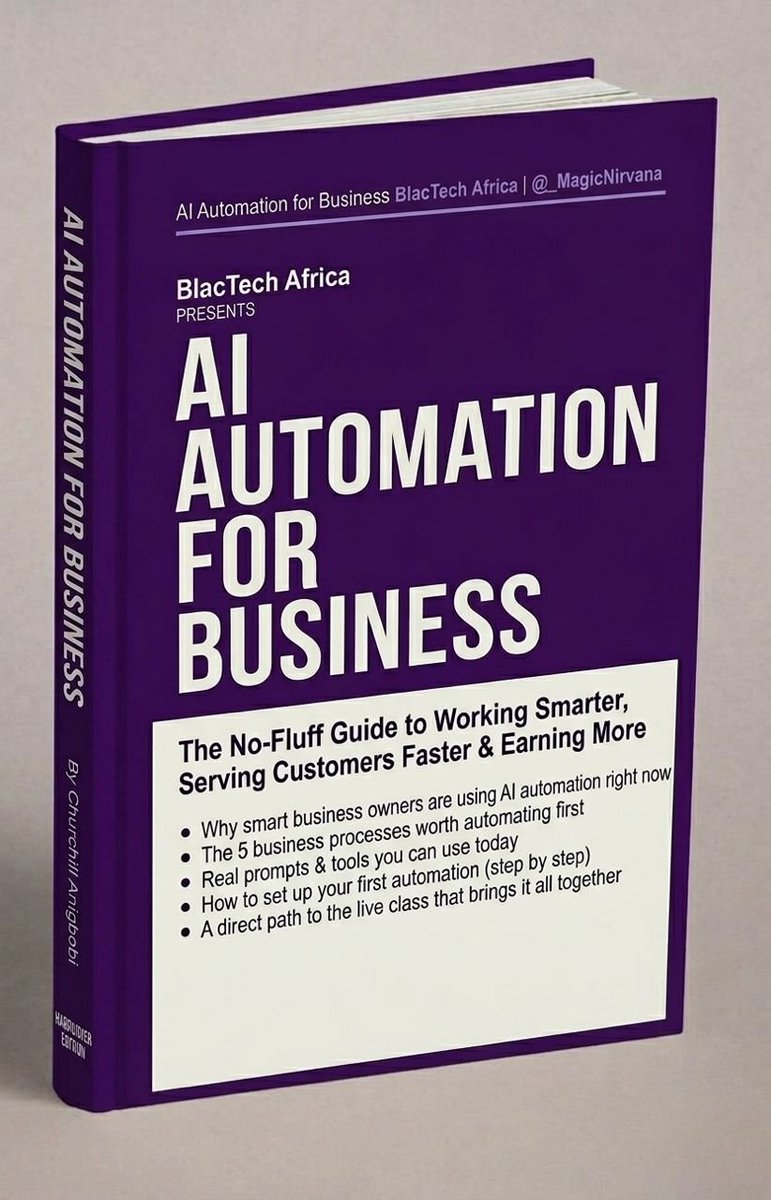BTAfrica_'s tweet photo. What's inside?

✓ The 5 processes worth automating first
✓ Real AI prompts you copy and use today
✓ Free tools Nigerian businesses are already using
✓ Step-by-step: your first working automation

Get it here 👉 https://t.co/VjbIdNop6Y #AIforBusiness #SmallBusinessNigeria https://t.co/vvTc18QBcC