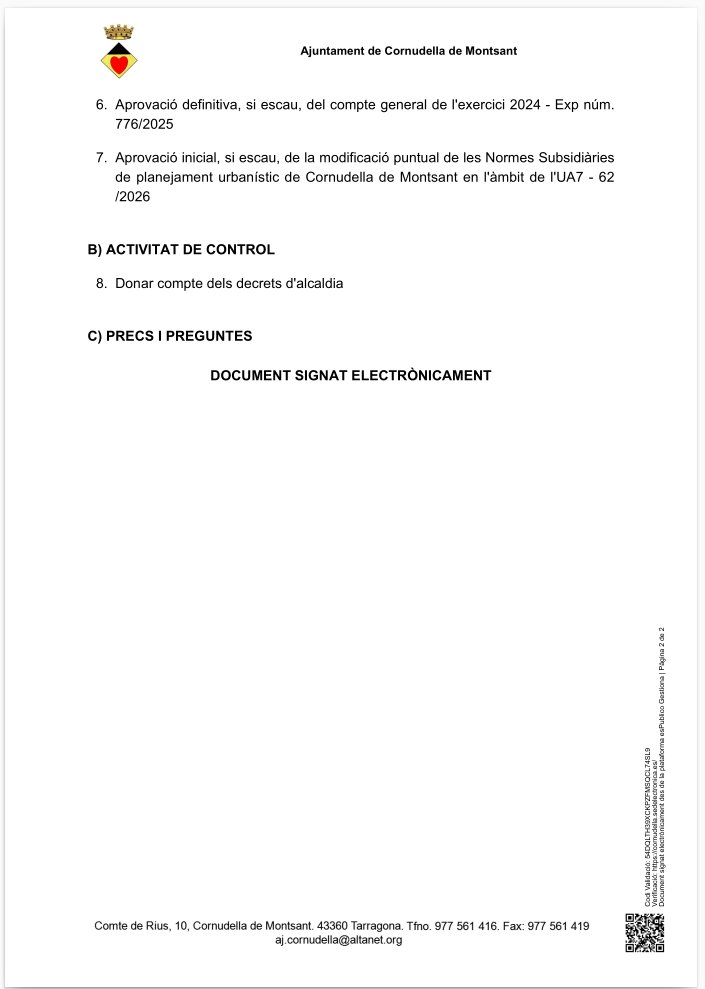 AjCornudella's tweet photo. El proper dijous 16 d'abril, a les 18h, se celebrarà la sessió ordinària del ple municipal de l'Ajuntament de Cornudella de Montsant. Consulteu l'ordre del dia:
https://t.co/rnUc3gUdwz https://t.co/GHNGHKRQ5p