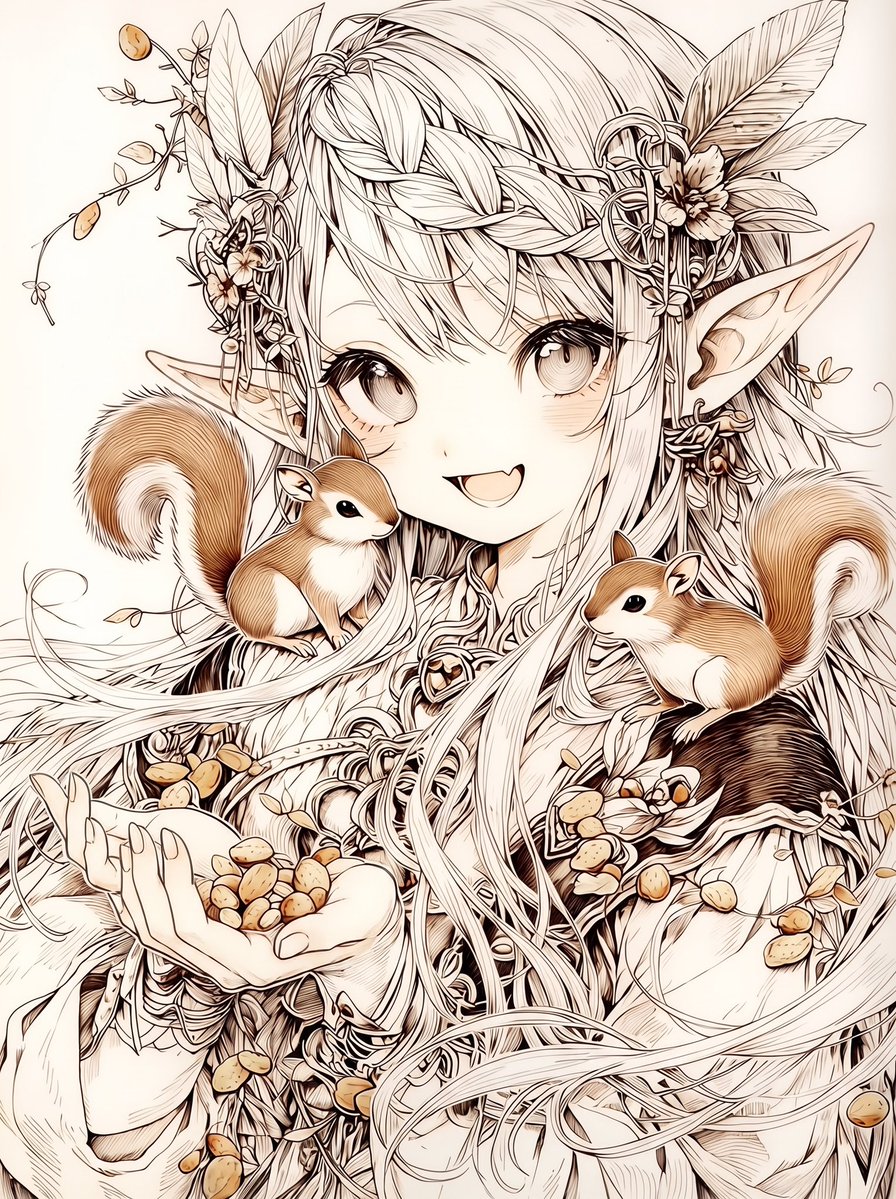 silver_hair_ROX's tweet image. エルフとリスの組み合わせは最高だと思うの…🧝‍♀️🐿️