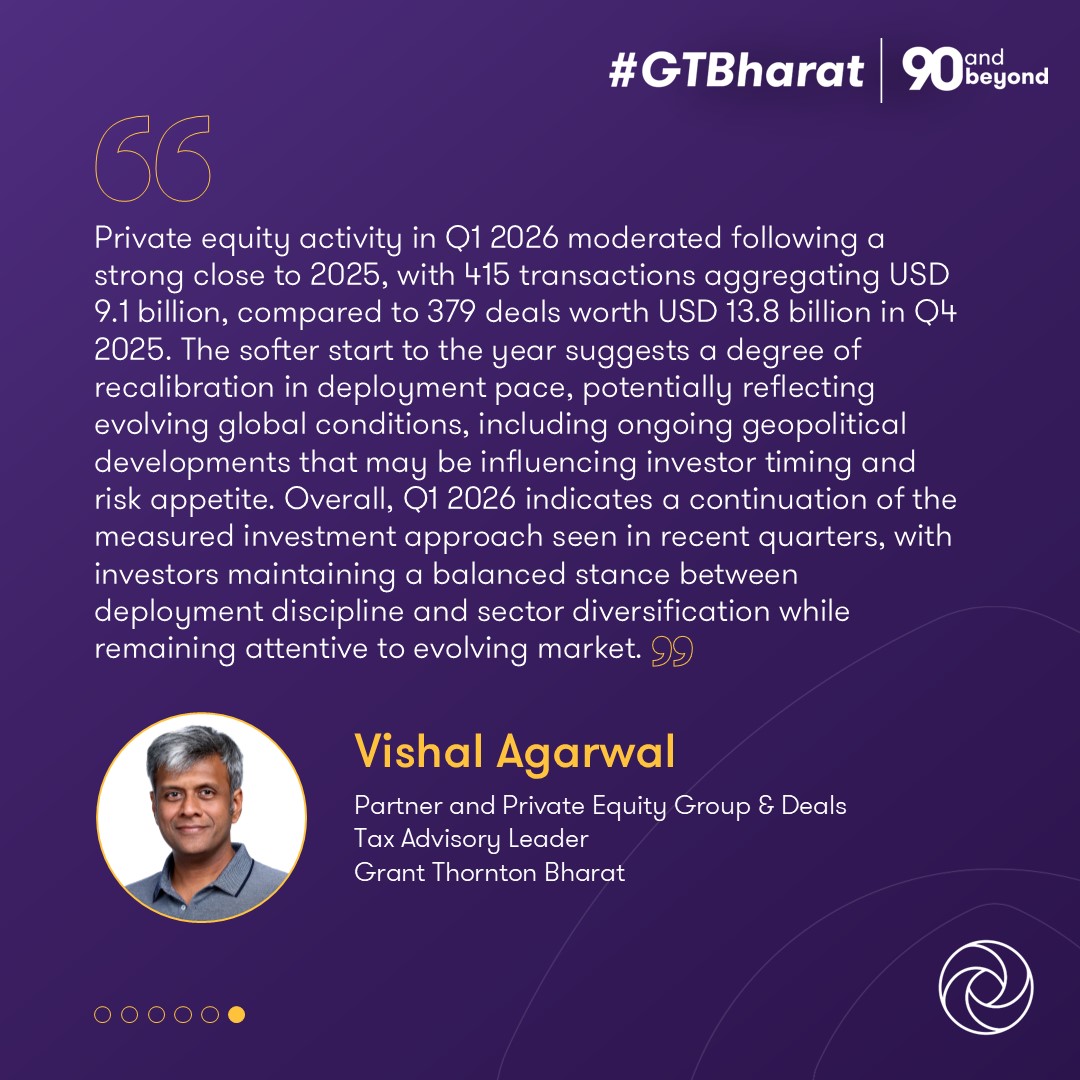 GrantThorntonIN's tweet image. The Q1 2026 edition of our #Dealtracker publication explains how market participants prioritised disciplined execution and sector focus across deal types.

Access the full publication for structured insight into Q1 #dealactivity: brnw.ch/21x1zYW

#PrivateEquity