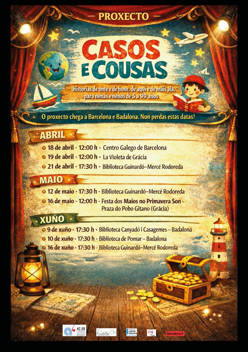 «Casos e cousas», o proxecto de contacontos en galego nas bibliotecas de Catalunya, anuncia o seu «primavera tour». Para crianzas de 0 a 999 anos!!!