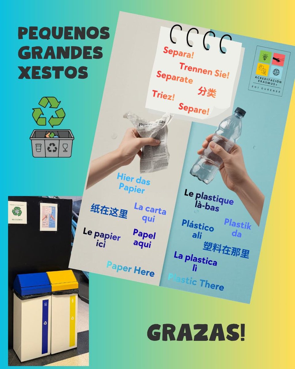 EoiOurense's tweet image. Xa temos o noso recuncho de reciclaxe! ♻️🌱
Esta iniciativa xorde das ideas do alumnado que participou no curso 25-26 na mobilidade en grupo a Montijo (Portugal) 🇵🇹 dentro do noso proxecto acreditado #Erasmusplus🌍
Grazas a todas as persoas que aportaron as súas ideas @sepiegob