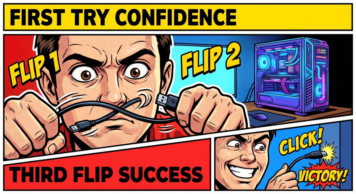 GroovyComputers's tweet image. Breaking: Scientists confirm USBs only fit on the third try. 🔄 Ever nailed it first shot? Drop a 🙋‍♂️ below! #TechFails #USBStruggle #RelatableAF