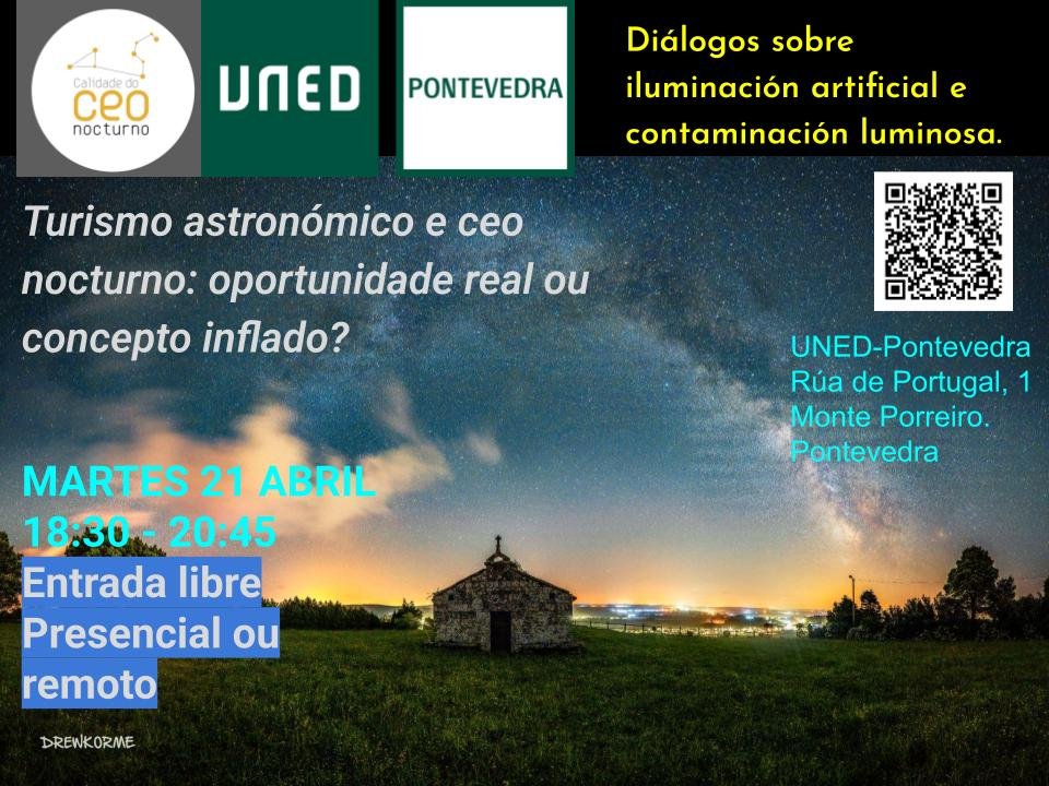 Vémonos o vindeiro martes 21 na <a href="/unedpontevedra/">UNED Pontevedra</a> ou en liña para falar de ceo nocturno co director do observatorio de Albanyá, co presidente de Gúdar-Javalambre, coa asociación de astroturismo Costa da Morte e coa directora de <a href="/FundStarlight/">Fundación Starlight</a>