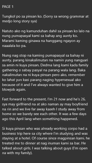 AlterOfan83223's tweet photo. Sinabi nya sa’kin na mas masarap pa ako kesah GF nya. Sabi ko rin mas magaling syang kumantot kesah BF ko.

Page 1
Sender: Younger Pinsan

#ConfessionOfanAlter905
#Incest #Cousin https://t.co/yR4zmDMPSz