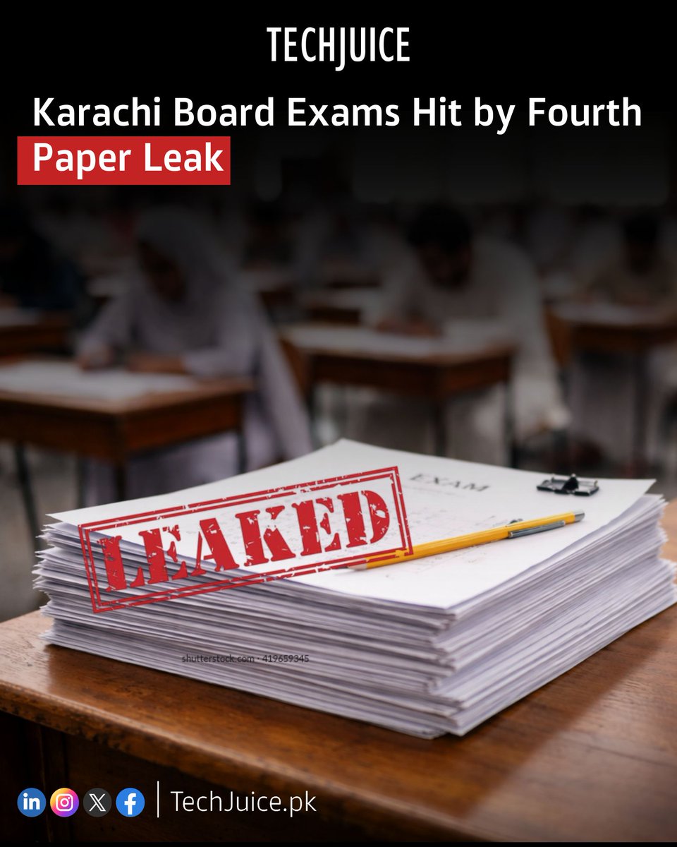 TechJuicePk's tweet image. Karachi board exams hit by another leak.
The 10th-grade Biology paper surfaced online 30 minutes before the exam, raising fresh concerns over exam security.

#techjuice #karachi #exams #education #news