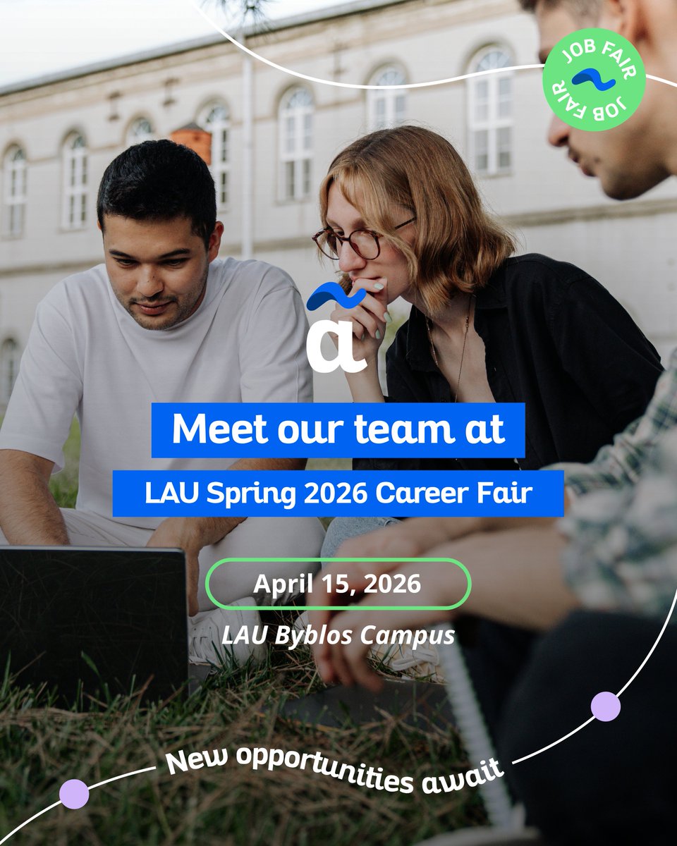 🚀 Ready to jumpstart your career? 
We’ll be at the LAU Spring 2026 Career Fair  
📅 Wednesday, April 15, 2026
📍 LAU Byblos Campus
🕘 10:00 AM – 3:00 PM
🎯 Visit our booth, meet our team, and share your #resume for amazing #jobopportunities.
