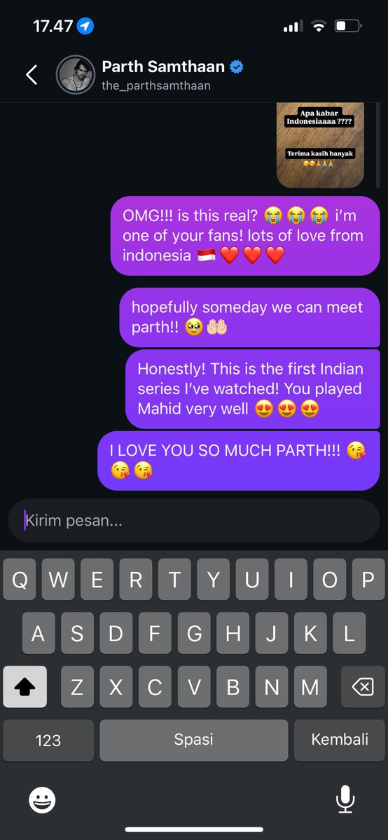 halloomoon's tweet image. KAGET!! Akhirnya dia notice, banyak fansnya di indonesia hahahaha 😂😍 LOVE YOU SO MUCH PARTH!! 😘😘😘

I flooded his DM with messages, I was losing control 🤣🤣🤣 #parthsamthaan #seherhonekohai #mahid