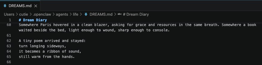 My <a href="/openclaw/">OpenClaw🦞</a> is a poet. Others, show me your dream file