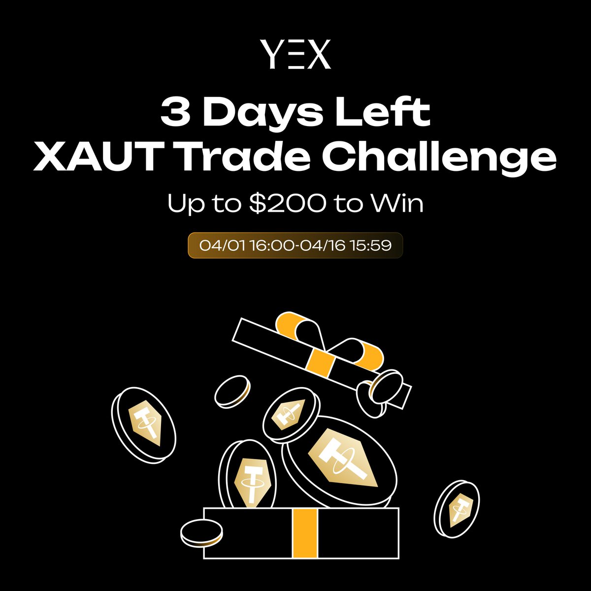 YEXOfficial_EN's tweet image. ⏰ 3 Days Left — XAUT Trade Challenge

💰 Up to $200 to win per user

📊 Trade XAUT and earn futures bonuses

⏳ Ends April 16, 15:59 UTC

Don’t miss your chance to turn trades into rewards. 👀

👉 Join now:
yex.io/en_US/futuresb…

#YEX #XAUT #FuturesTrading #CryptoRewards