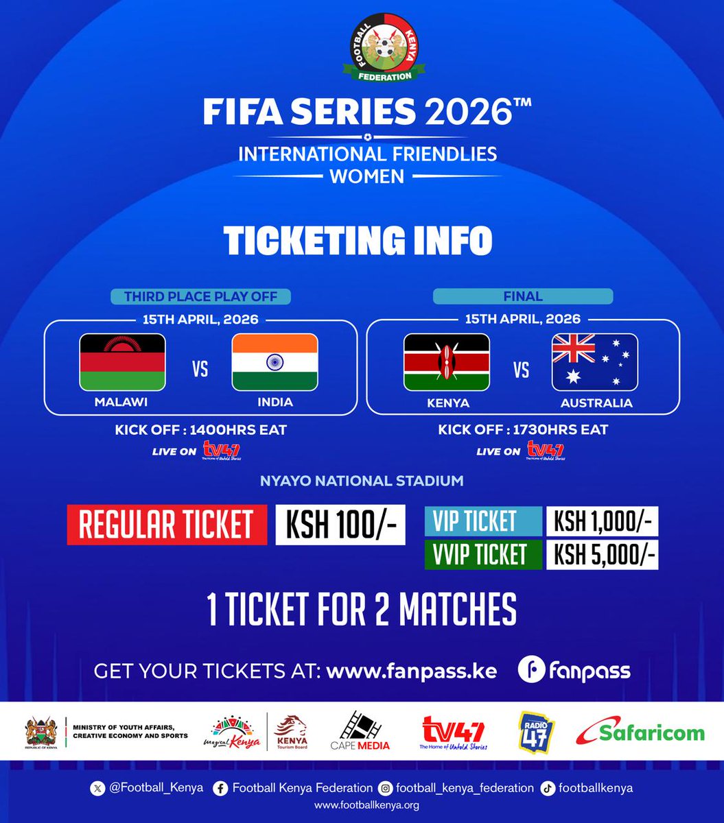 Football_Kenya's tweet image. 2 matches for the price of 1 hakuna deal poa kama hii! 🔥

Siku ni kesho wasee, secure your tickets mapema 🎟️

Link to buy tickets 👉fanpass.ke/event/fifa-ser… 

#FIFASeries #FIFASeriesWomenKe