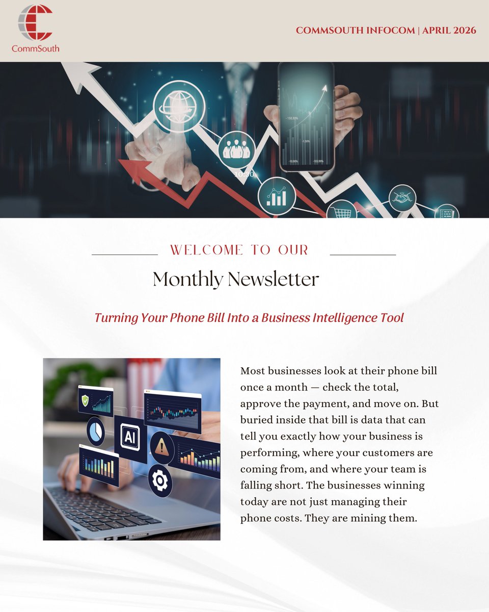 CommSouth's tweet image. Your phone bill isn’t just an expense — it’s data waiting to be used.
Turn everyday call records into smarter decisions, better staffing, and higher ROI. 

#BusinessIntelligence #DataDrivenDecisions #CallAnalytics #MarketingROI #BusinessGrowth