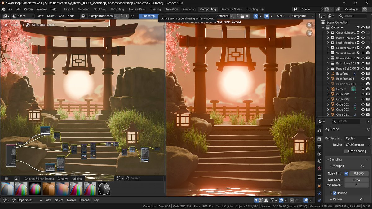 ThreeDTudor's tweet photo. Live Blender workshop now up!

23rd May | 5 hours | Blender 5.0.1
We will build a stylized Japanese environment from greybox to final render:
hero torii gate, terrain, geometry nodes foliage, warm sunset lighting, and final compositing.

40% early bird:
https://t.co/8WNGuOM1uv https://t.co/e4EQBnYwfp