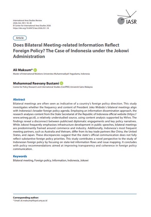 alimcsum's tweet photo. Happy to share my new publication entitled: 
Does Bilateral Meeting-related Information Reflect Foreign Policy? The Case of Indonesia under the Jokowi Administration

https://t.co/P2QvrxdtbF https://t.co/LT7ORZUwvS