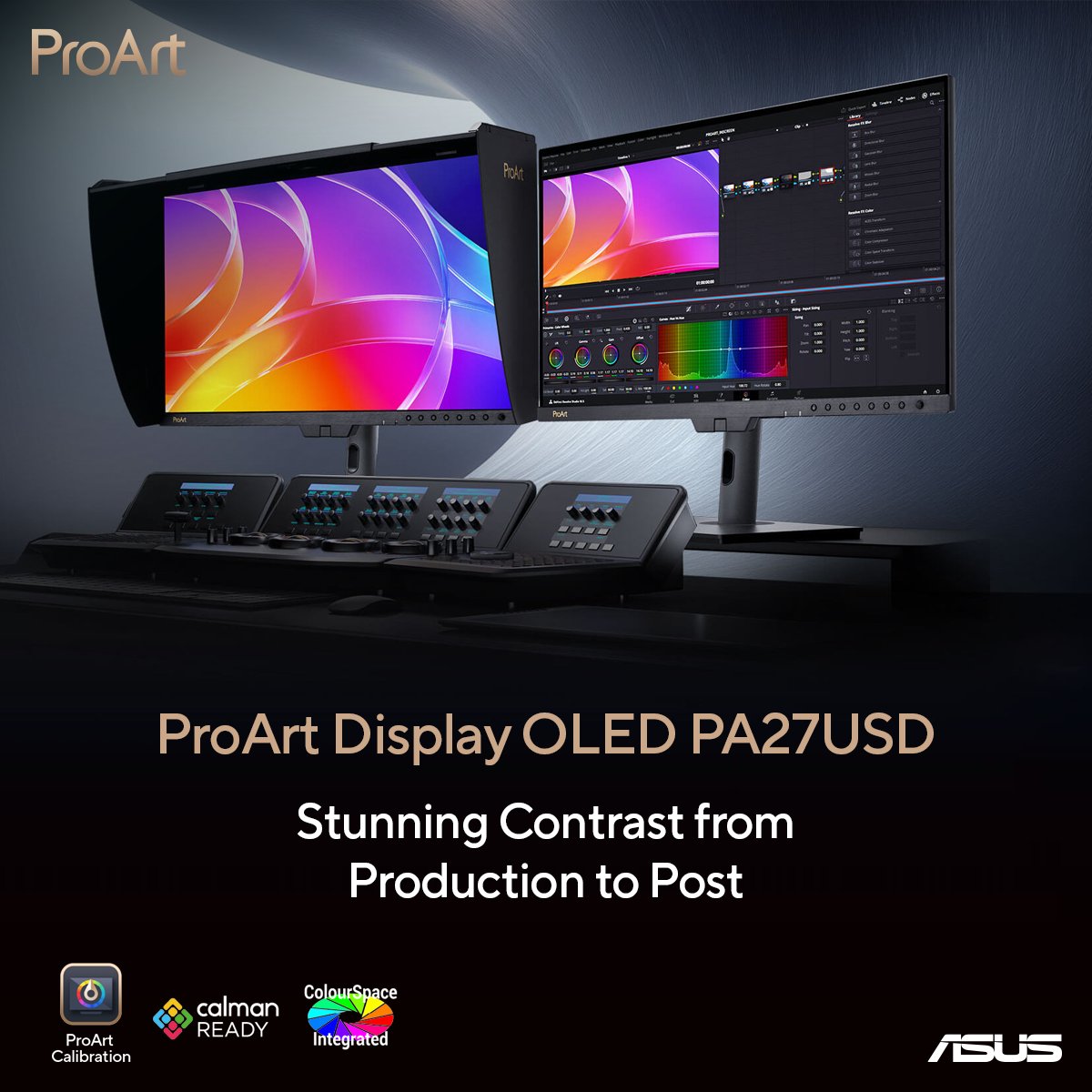 ASUS_za's tweet image. Create without limits. 🎨✨

The ASUS ProArt Display OLED PA27USD brings your vision to life with breathtaking color accuracy, true blacks and precision that professionals demand. 

#ASUS #PROART #ELITE