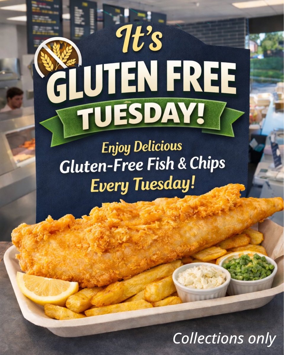 theMasterFryerC's tweet photo. Gluten-Free Tuesday 🐟✨
Our gluten-free fish &amp; chips are available today.
Order online for collection now 👉 https://t.co/VdK917d0rh https://t.co/3tkkRfPYDA