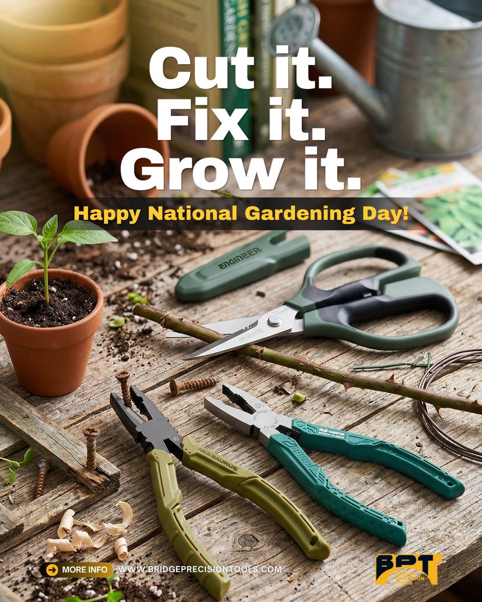 BridgePrecision's tweet photo. Happy National Gardening Day! 🌱
From landscaping pros to home gardeners, it’s the season for growing, building, and bringing outdoor spaces to life. Make your spring projects bloom with reliable tools. 

Visit our website: https://t.co/fRwk8U6jzO https://t.co/7osfpSeWCf