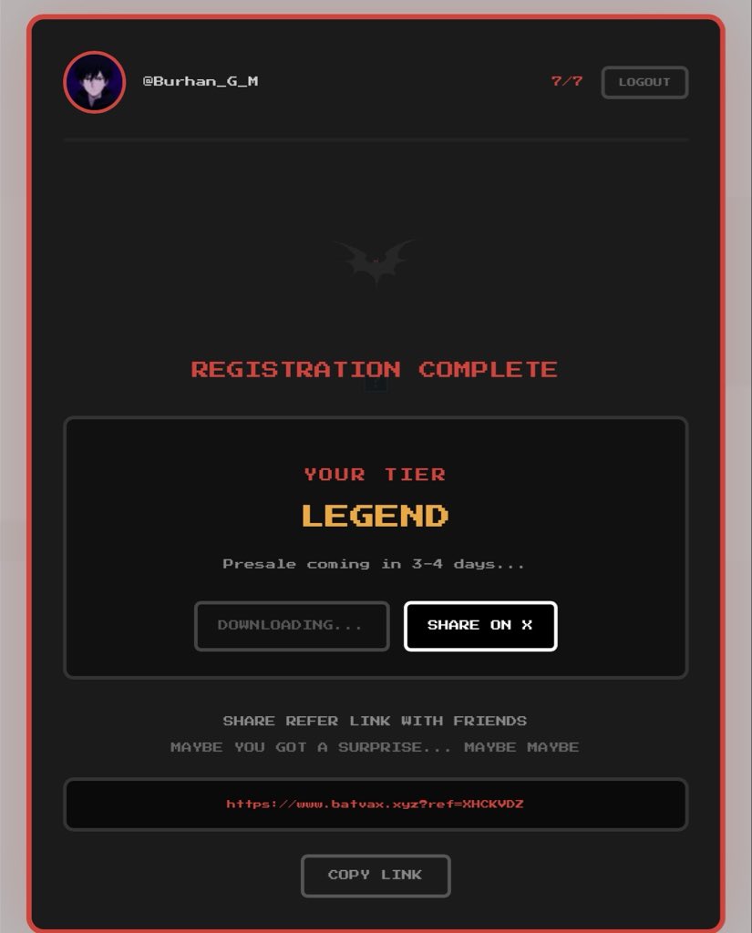 I got Legend Tier on <a href="/batvax/">Batvax</a>

Drag down your tier picture

batvax.xyz

#BATVAX #Presale