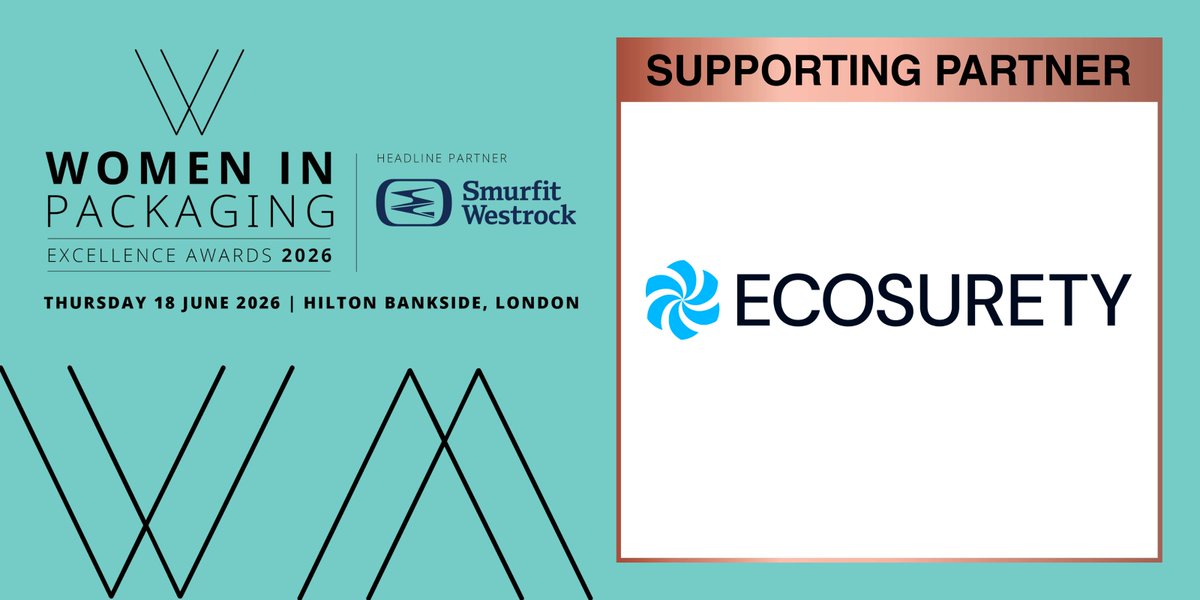 PackNews's tweet image. 🚀 Pleased to welcome Ecosurety as a Supporting Partner for the Women in Packaging Excellence Awards 2026

Driving progress in sustainable packaging, their support recognises those making real environmental impact

👉 BOOK NOW q.me-qr.com/u22u8a6s 

#WIPEA26 #WomenInPackaging