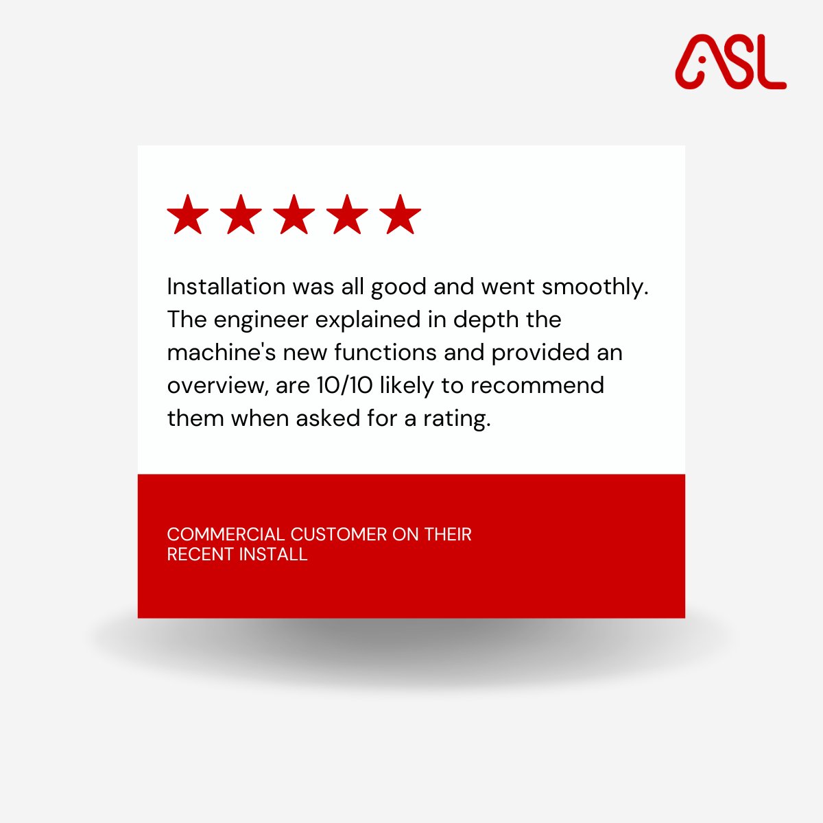 ASLGroupLtd's tweet image. ⭐️⭐️⭐️⭐️⭐️ Great feedback from a recent customer installation.

Our engineer ensured the install ran smoothly and provided a full walkthrough of the device’s features.

Find out more about our solutions on our website.
#CustomerFeedback #ManagedPrint