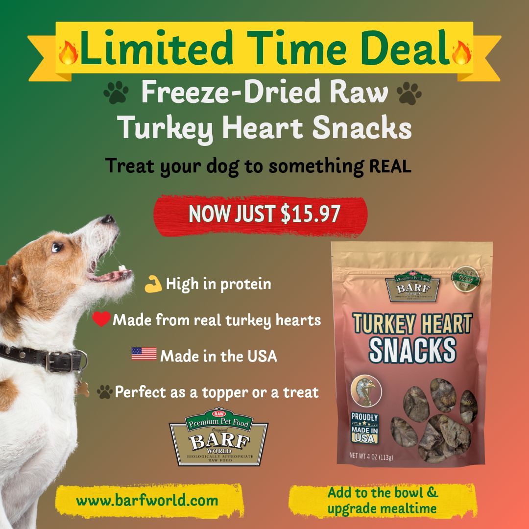 BARFWorld's tweet image. Your dog deserves better than boring treats 🐶💛
Upgrade their bowl with real, freeze-dried turkey hearts✨ Now only $15.97 (save $2!)
Trust us… they’ll be begging for more👉 barfworld.com

#HealthyDogFood #DogNutrition #PetWellness #DogHealth #BalancedDiet