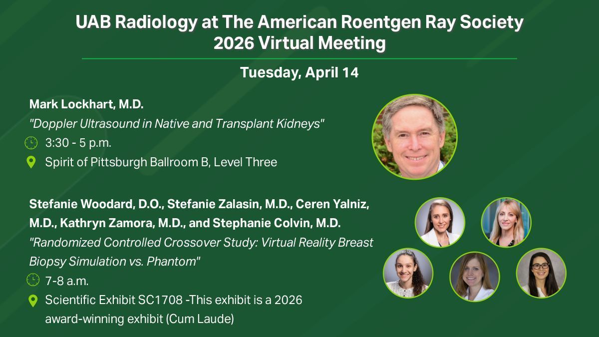 UABRadiology's tweet photo. Don't miss @UABHeersink Dept. of Radiology faculty members who will be presenting at the @ARRS_Radiology 2026 Virtual Meeting! https://t.co/jt4oWz4onu