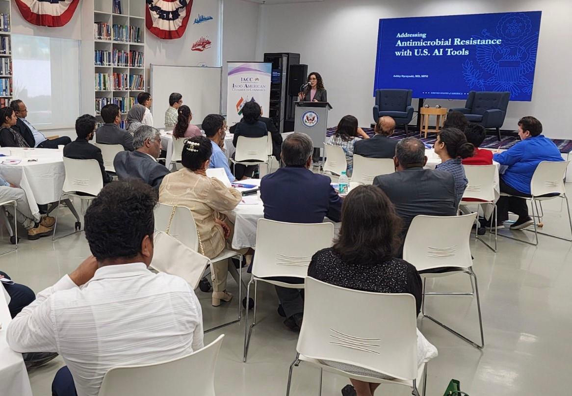 TechinventionL's tweet photo. We are grateful to the U.S. @USAndMumbai  for extending the invitation to @TechinventionL  Lifecare Ltd. to attend the insightful session on artificial intelligence and strategic technologies addressing antimicrobial resistance (AMR).

The session featured Dr. @styczynski_a , Medical Officer for International Infection Prevention and Control at the U.S. @CDCgov, who shared valuable perspectives on how U.S. stakeholders are leveraging AI-driven platforms for next-generation drug development.

Our Associate Director, @SafiaSyed10 , represented Techinvention at this distinguished and forward-looking dialogue, engaging with leaders from the biotechnology and healthcare community.

We sincerely appreciate the opportunity and thank the U.S. Consulate for convening such a high-impact discussion at the intersection of innovation, strategic technology, and global health advancement.

#Techinvention #USConsulateMumbai #ArtificialIntelligence #AntimicrobialResistance #AMR #GlobalHealth #HealthcareInnovation #Biotechnology #PharmaLeadership

 @DBTIndia @BIRAC_2012 @startupindia @investindia
@BMGFIndia @vaxhub @BactiVac @UNOPS
@LuckyInvest_ARK @IndiaDST @ICMRDELHI
@BIRAC_2012