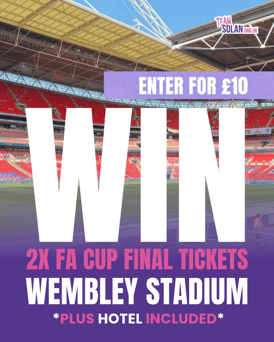 teamsolan's tweet photo. FA Cup Semi Finals are next week…which means the Final is just around the corner! ⚽

🥅 WIN 2x FA Cup Final Tickets at Wembley + hotel stay!

🎟️ Multiple entries = more chances to win
📅 Live draw: 1 May, 11am on Facebook
Enter now: https://t.co/cyNNmrttss https://t.co/J8HMyaruIy