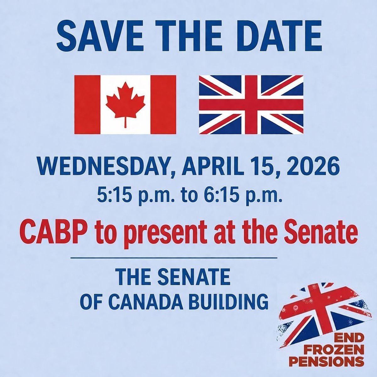 CABP Chair, 𝗘𝗱𝘄𝗶𝗻𝗮 𝗠𝗲𝗹𝘃𝗶𝗹𝗹𝗲-𝗚𝗿𝗮𝘆, will appear as an 𝗲𝘅𝗽𝗲𝗿𝘁 𝘄𝗶𝘁𝗻𝗲𝘀𝘀 before the Senate of Canada on April 15 from 5:15 p.m. to 6:15 p.m. as part of its study on Bill C-13.

She will be speaking on behalf of all current, and future, 𝗳𝗿𝗼𝘇𝗲𝗻 𝗨𝗞