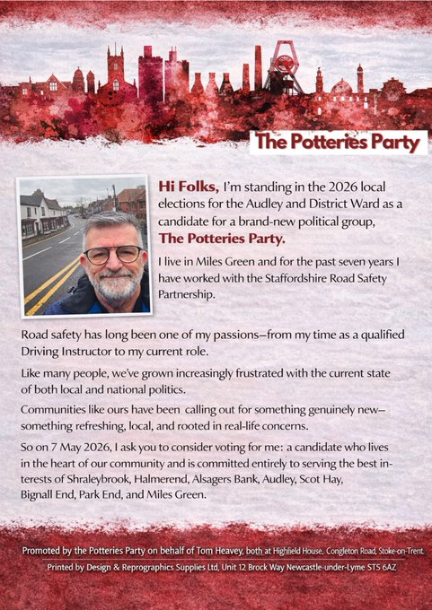 connections2026's tweet photo. First up, @l1ttleherbert - Tom Heavey, running in Audley, Newcastle-under-Lyme! Tom is a candidate for the brand new Potteries Party, focused on community engagement, local representation and public advocacy! https://t.co/de8M9OP47w