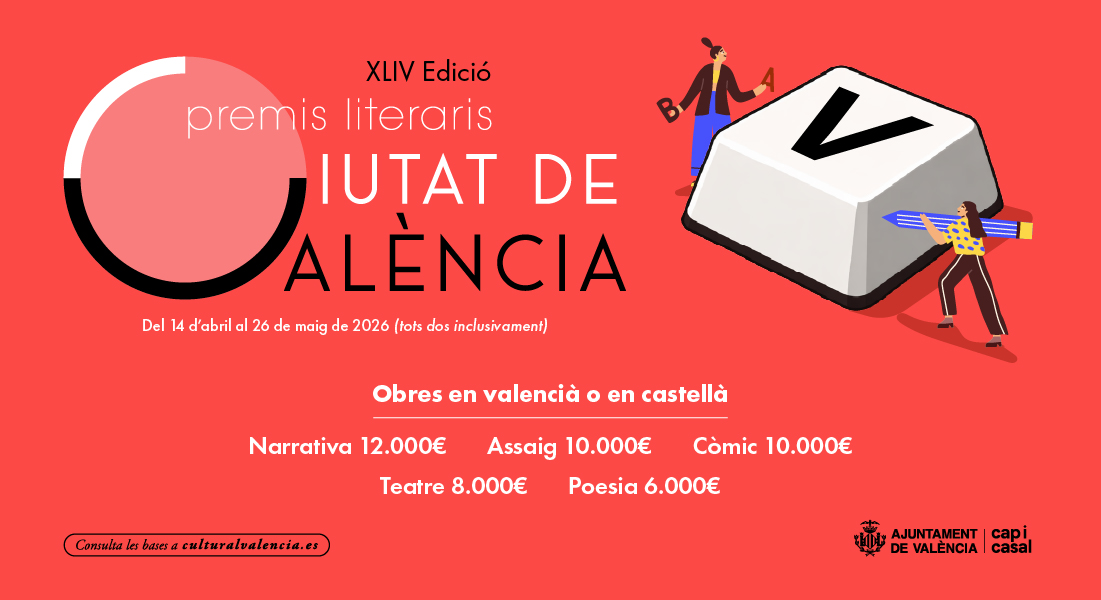 AjuntamentVLC's tweet photo. 📖 La teua història mereix vore la llum?

Els Premis Literaris Ciutat de #València són per a tu.

9 categories · 9 obres inèdites
82.000€ en total i edició del llibre

#Narrativa #assaig #teatre #poesia #còmic
Valencià i castellà

📅 Fins al 26 de maig
🔗 https://t.co/y2LB9IRD5A https://t.co/ei36m6h2aS