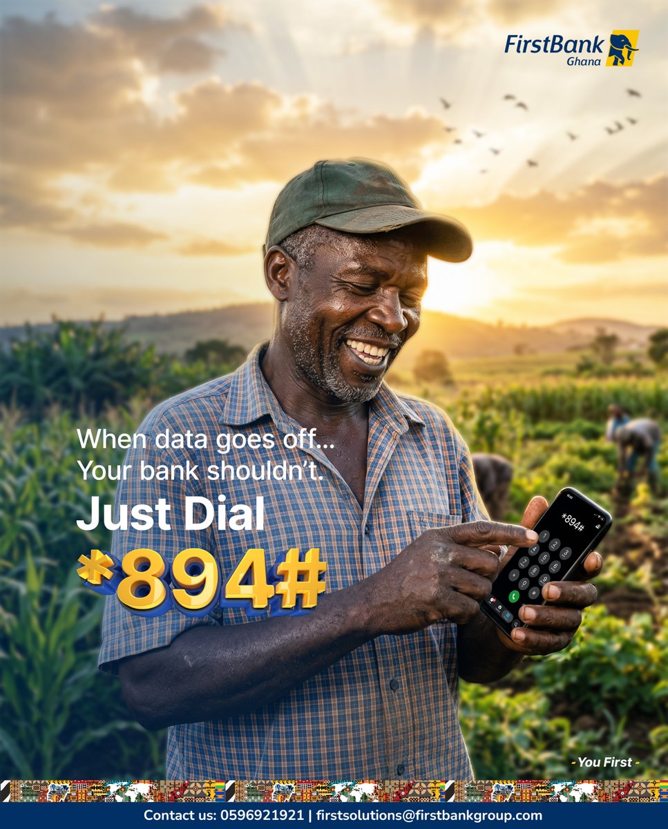 FirstBankGhana's tweet image. When the internet disappoints…
*894# doesn’t. Enjoy easy and safe banking anytime, everywhere.

#NoInternetNoProblem #YouFirst #FirstBankGhana