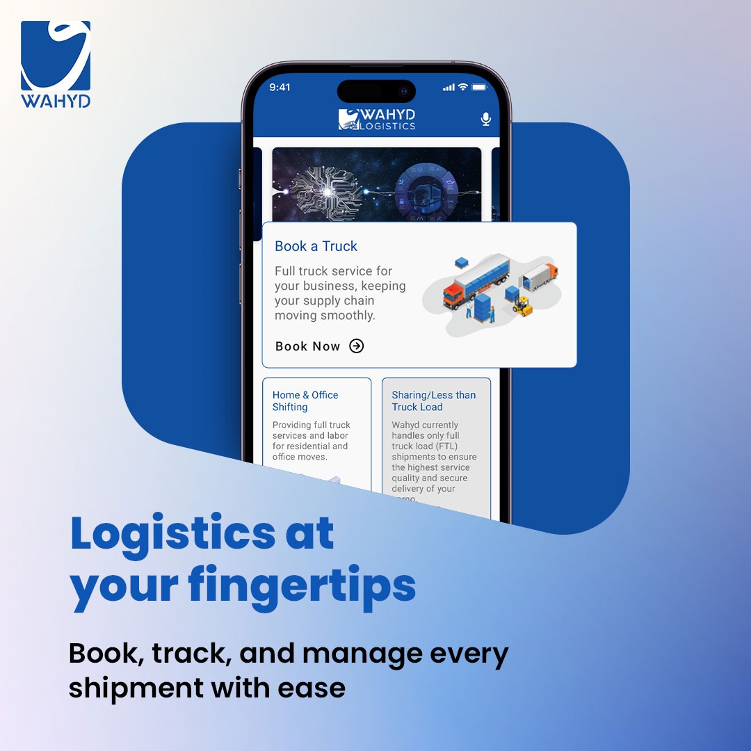 WahydLogistics's tweet image. Wahyd Logistics helps you manage your shipments with ease.

From quick bookings to real-time tracking, you stay informed and in control at every stage of the journey. 

Choose us for a seamless shipping experience.

Download our app now!

#WahydLogistics #SmartLogistics #FTL #AI