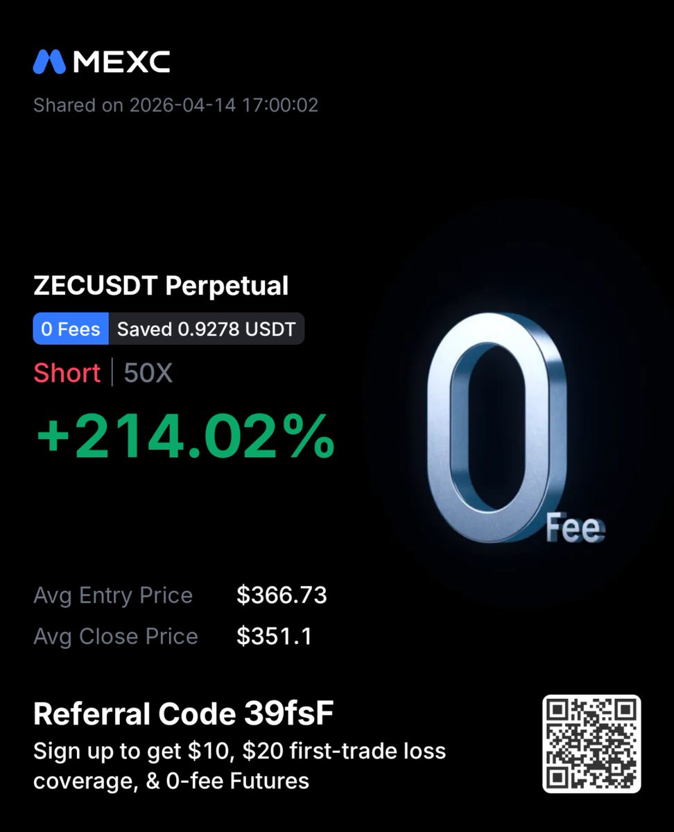 Web3_view's tweet image. Turned a quiet Futures bonus on MEXC into 214% profit.

No noise. No extra funds.
Just timing, discipline, and execution.

Follow to catch more hidden gems like this.
#Mexc #Crypto #Future #Trade