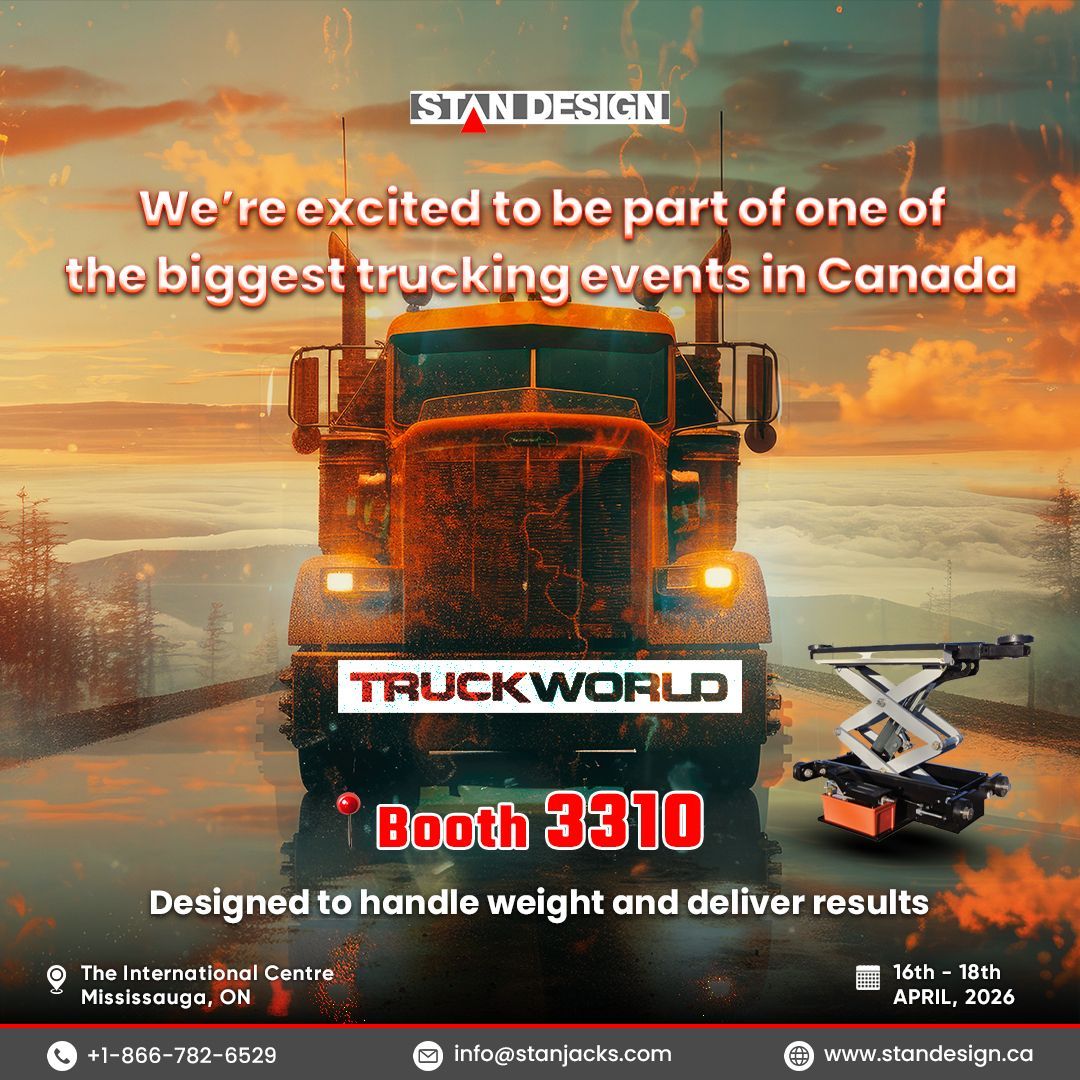 standesignca's tweet image. STAN DESIGN @ TRUCK WORLD 2026
 
We’re excited to be part of one of the biggest trucking events in Canada
 
📍 Booth 3310
📅 April 16–18
 
Designed to handle weight and deliver results
 
#stanjacks #standesign #truckworld2026 #scorpionjacks #canada