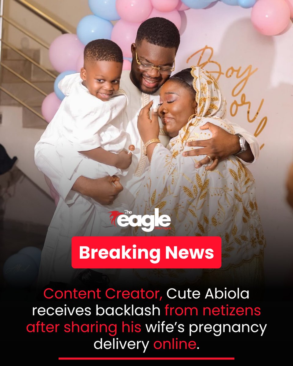 DEagleOnline's tweet image. Content Creator, Cute Abiola receives backlash from netizens after sharing his wife’s pregnancy delivery online.

#theeagleonlinenigeria #trendingnews #fyp