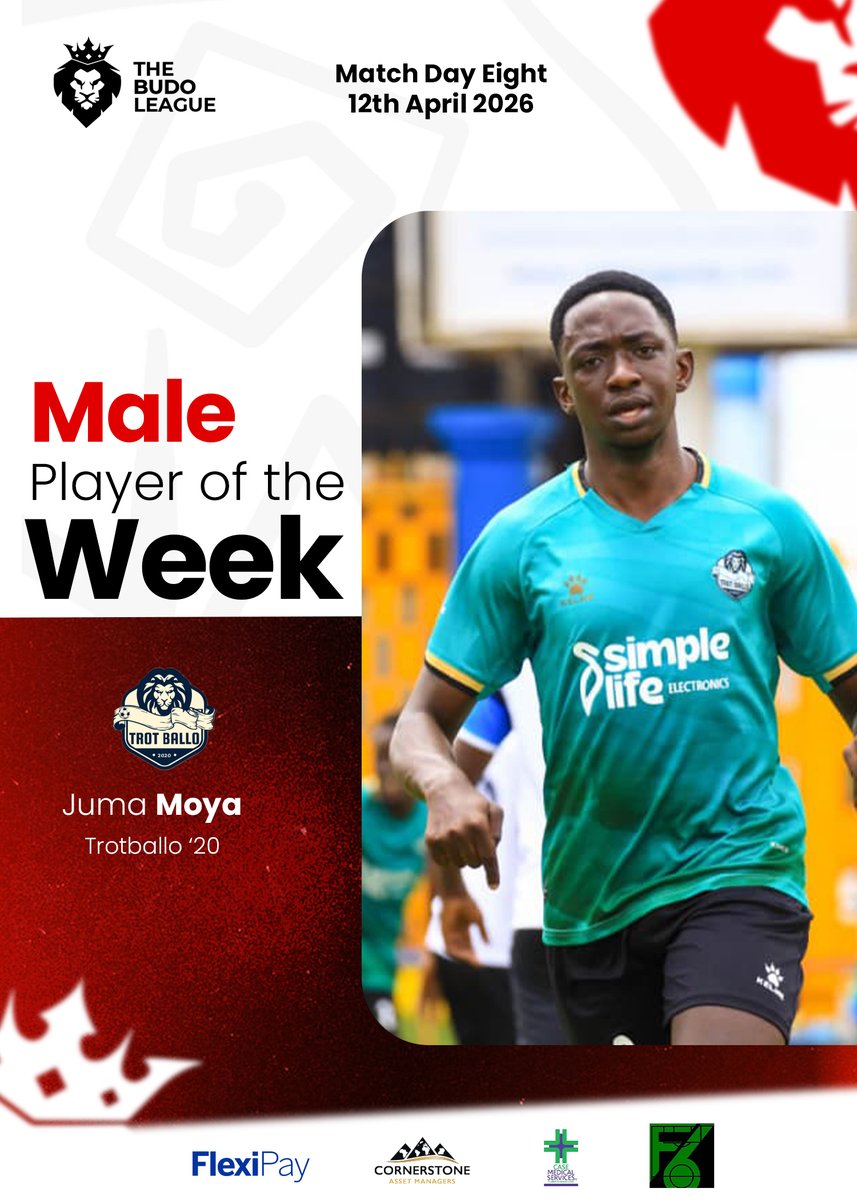 TheBudoLeague's tweet photo. Two goals helping @TrotBallo2020 to an impressive 2-0 victory over @basunzi.

Juma Moya, the Male Player of the Week.👏

#TBL9 https://t.co/xPUVUE3AbJ