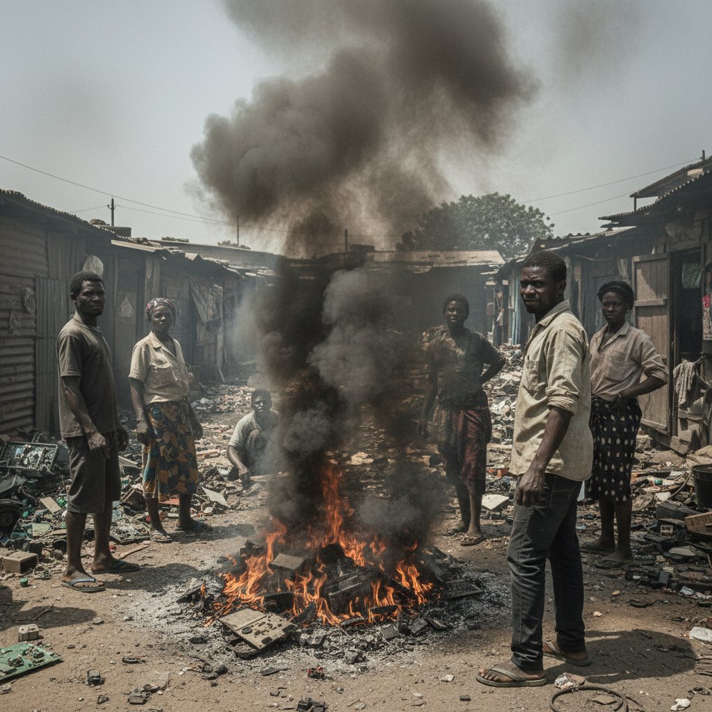 taofeek001's tweet photo. Your old phone is killing the environment in Lagos. 
THREAD: How e-waste from your old phones is poisoning Nigeria (1/4). 
#TechRandom #EWasteNigeria #GreenTech #SustainableTech #NaijaEco 
What do you do with old phones? Tell us. 👇 https://t.co/nzfcHwaum6