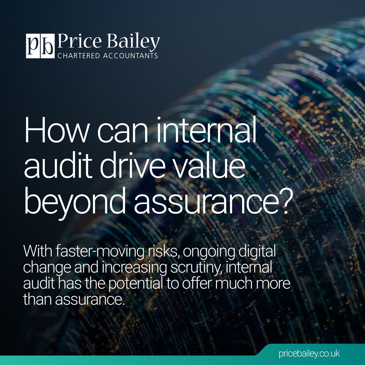 Price_Bailey's tweet photo. How can internal audit drive value beyond assurance?🚀 

In many organisations, internal audit is still seen in a traditional way: a function that checks controls, issues reports and moves on to the next item in the plan.

However, the expectations from boards and executive teams have shifted significantly. 

With faster-moving risks, ongoing digital change and increasing scrutiny, internal audit has the potential to offer much more than assurance.

Discover how internal audit can drive value through the link below. 👇 
🔗 https://t.co/C2JHGzbyos