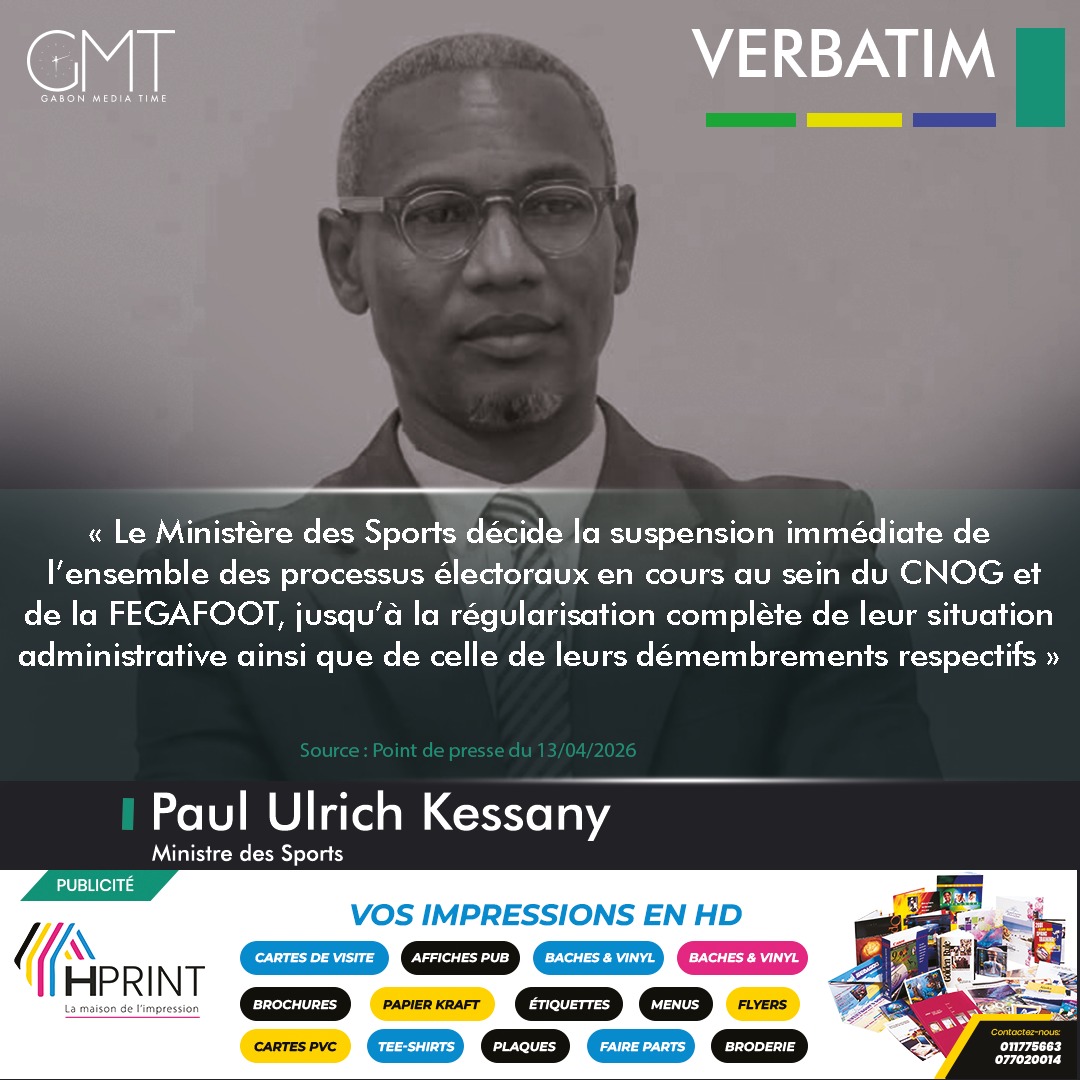 gabonmediatime's tweet image. [#Verbatim] Paul Ulrich Kessany : « Le Ministère des Sports décide la suspension immédiate de l’ensemble des processus électoraux en cours au sein du CNOG et de la FEGAFOOT. »

𝐂𝐨𝐧𝐭𝐚𝐜𝐭𝐞𝐳 𝐥𝐚 𝐫𝐞́𝐝𝐚𝐜𝐭𝐢𝐨𝐧 

📲
066441717  
📞 
011775663

📬

#GMT
#Gabo
