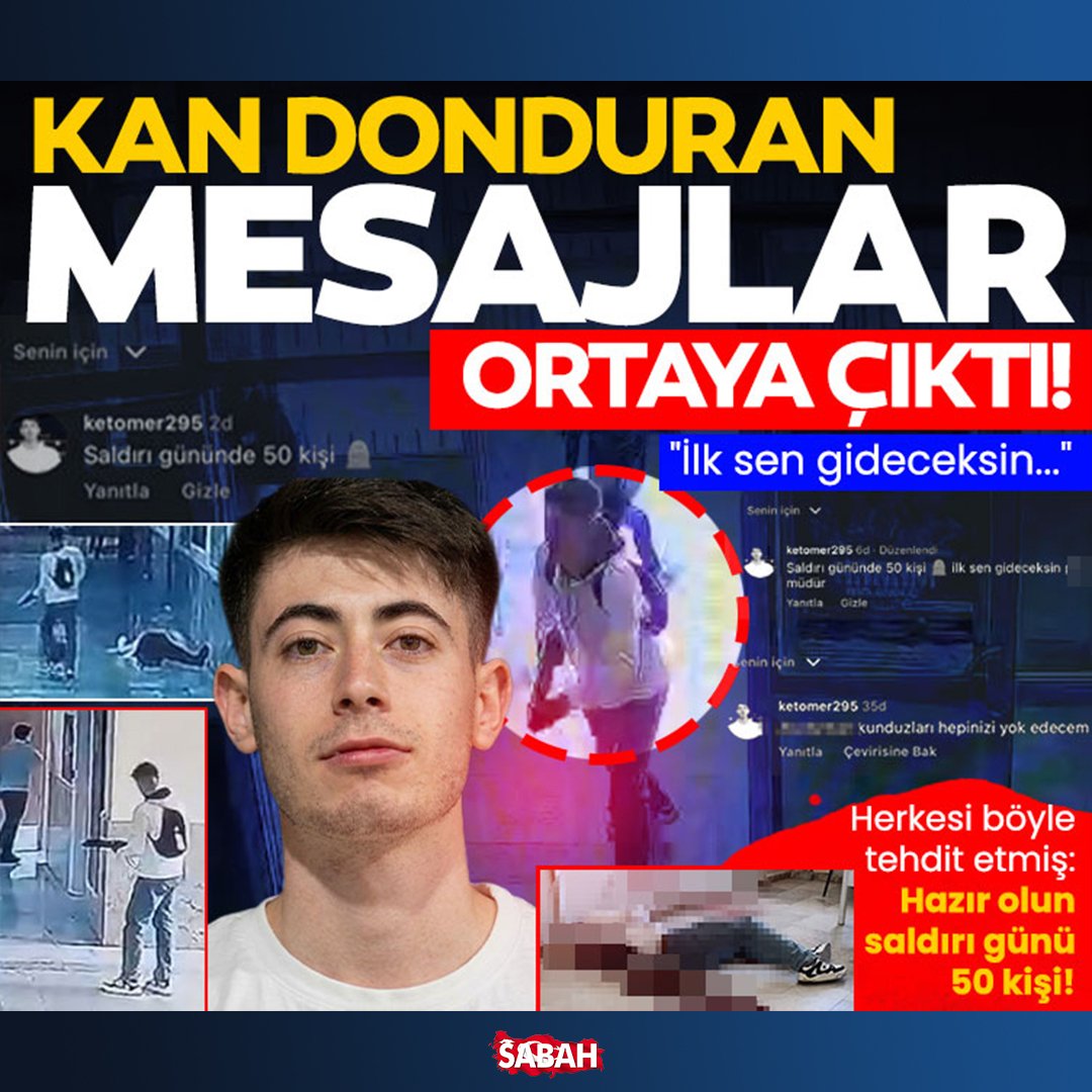 sabah's tweet image. "İLK SEN GİDECEKSİN MÜDÜR"

Şanlıurfa'da okula silahlı saldırı gerçekleştirip 16 kişiyi yaralayan Ömer K.'nin olay öncesi sosyal medya hesabından yaptığı kan donduran paylaşımlar ortaya çıktı.

sabah.com.tr/trend/galeri/y…