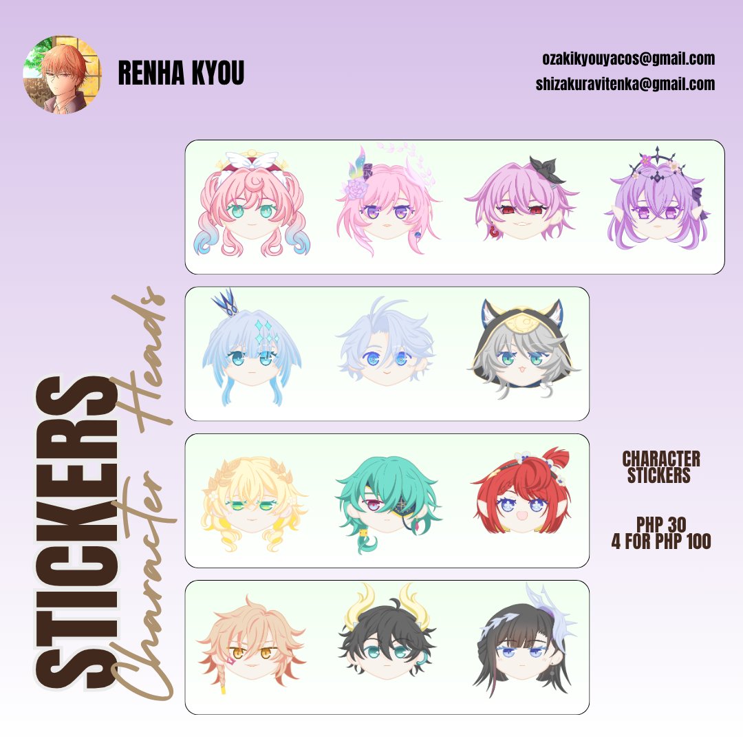 RenHa_Vitya's tweet photo. Interested in stickers and prints?

✨️We have that too~✨️

🇵🇭 PH ORDERS ONLY

☆ Prints are made to order, send us an email or chat us up for more information~
☆ Available stickers are Hoyoverse Characters, but we can do other designs too~ https://t.co/iiGSDbi4LP