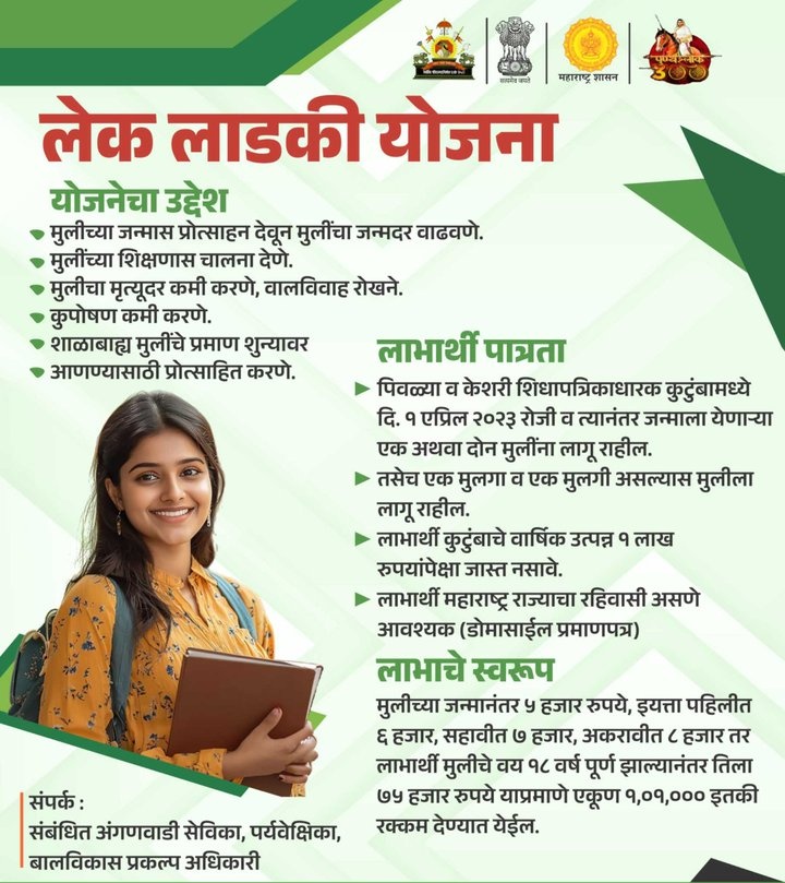 मुलींच्या सक्षमीकरणाला बळ!
मुलींच्या उज्ज्वल भविष्यासाठी महत्त्वाचे पाऊल -लेक लाडकी योजना.

#लेक_लाडकी_योजना #महिला_सक्षमीकरण #बेटीबचाओबेटीपढाओ