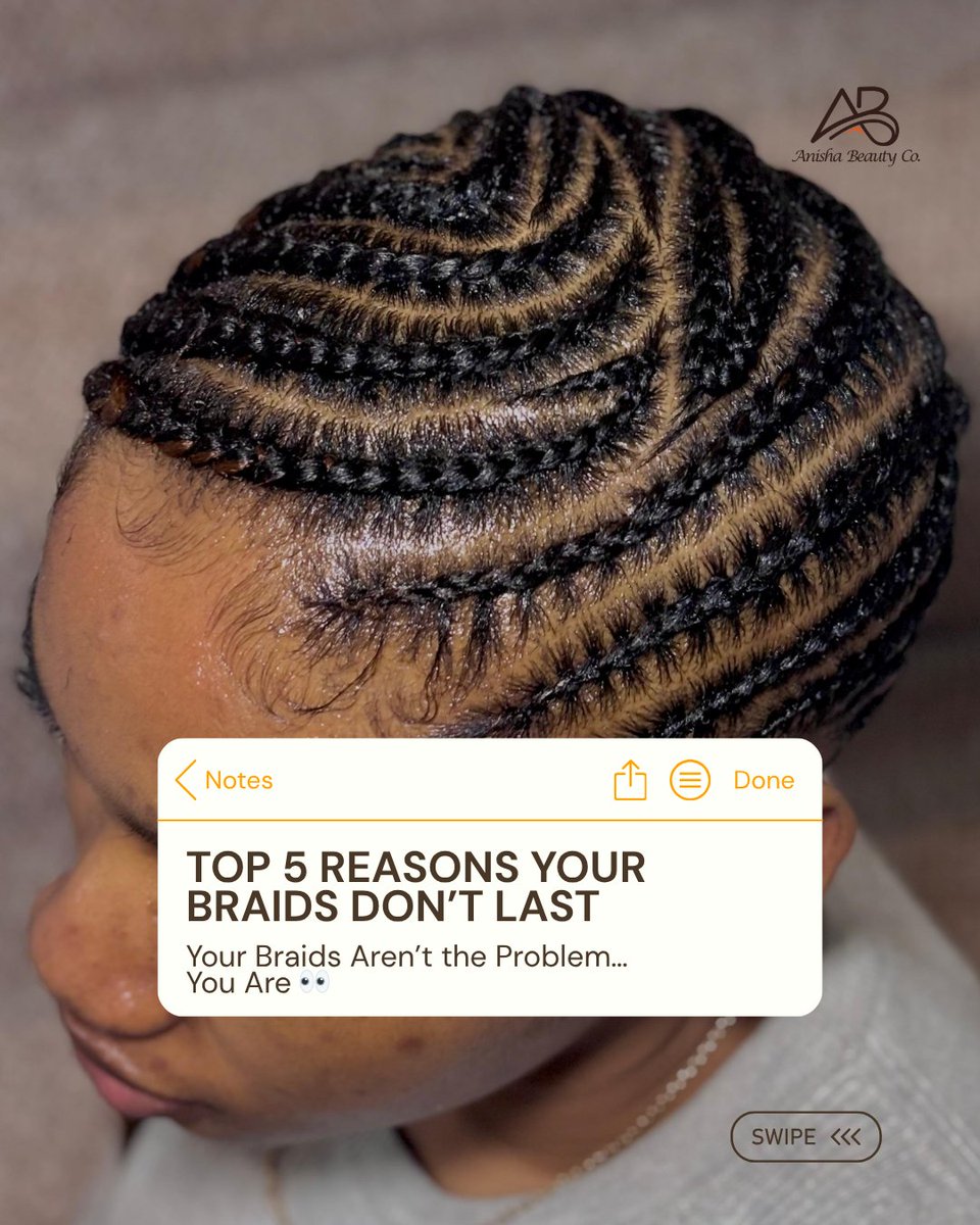 anishabeautyco's tweet image. Most people think: 👉 “My braids didn’t last because of the stylist”
But in many cases, the problem starts before you even sit on the chair.

#AnishaBeautyCo #Braids #Cornrows #Installations #HairTransformation  #ProtectiveStyles #NeatBraids #HairGoals