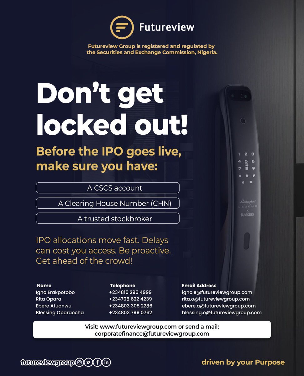 Don’t get locked out when the market opens! An IPO means a company is offering its shares to the public for the first time. 

Be prepared. Get verified.

Visit the link: futureviewgroup.com
send a mail: corporatefinance@futureviewgroup.com

#IPO #stockmarket #futureviewgroup