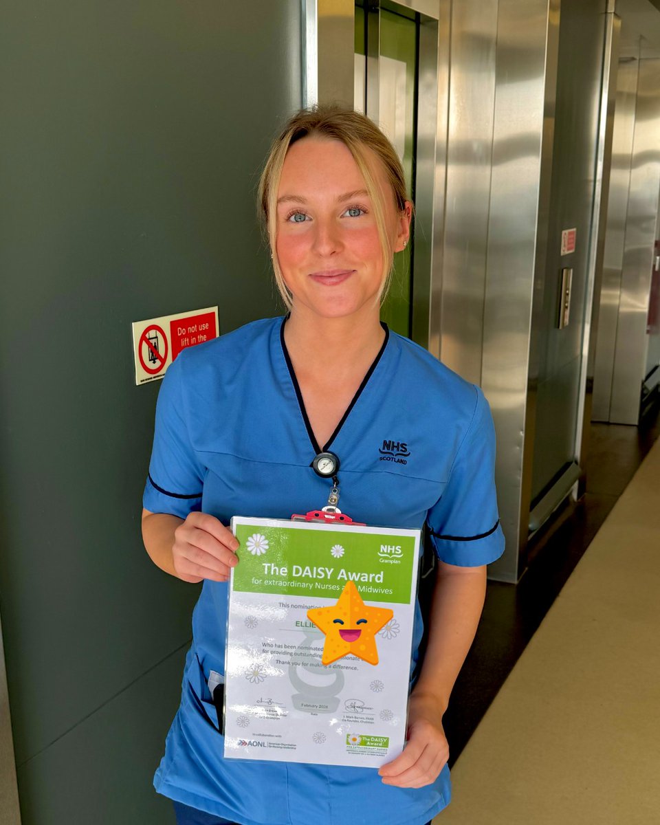 NHSGrampian's tweet image. 🌼 Congratulations to Ellie from Ward 114 on her first DAISY Award nomination! A fantastic recognition of the care she provides. 🥰

#DAISYAward #DAISYNurses #DAISYMidwives #NHSGDAISY #ProudToBeNHSG #TeamGrampian